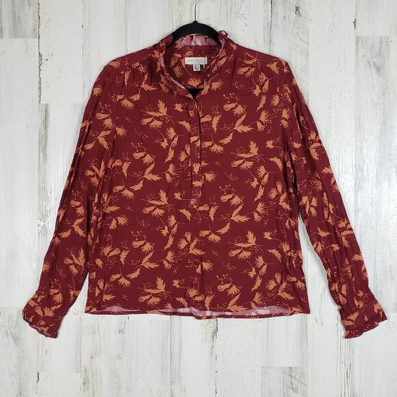 NWT See U Soon Floral & Foilage Print Bordeaux Blouse Women's Size Small - Picture 1 of 11